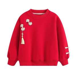 女童红色卫衣华棉复合加绒加厚新款过年喜庆儿童拜年服元旦表演服