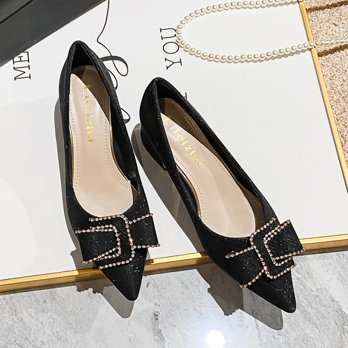  New Evening Shoes French Thick Heel High Heel Pointed Toe Women's Spring Medium Heel Plus Size Shoes 41-43