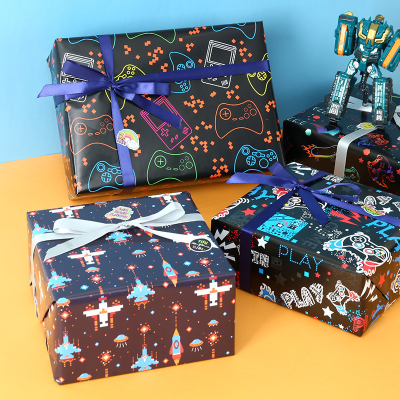 Papel de regalo de dibujos animados para consolas de videojuegos, el más vendido de Amazon, regalo de cumpleaños, papel de regalo hecho a mano, papel de regalo de dibujos animados.