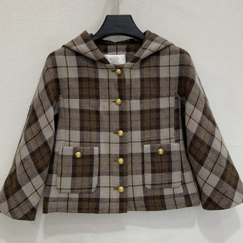 2026 Autumn CEL New Vintage British Style Women's Woolen Short Coat with Metal Gold Buckle and Hood 2026 Autumn CEL New Vintage British Style Women's Woolen Short Coat with Metal Gold Buckle and Hood