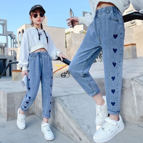 Children's Denim Pants 2024 Spring and Autumn New Style Girls Fashion Baby Pants for Big Kids Loose Casual Trousers