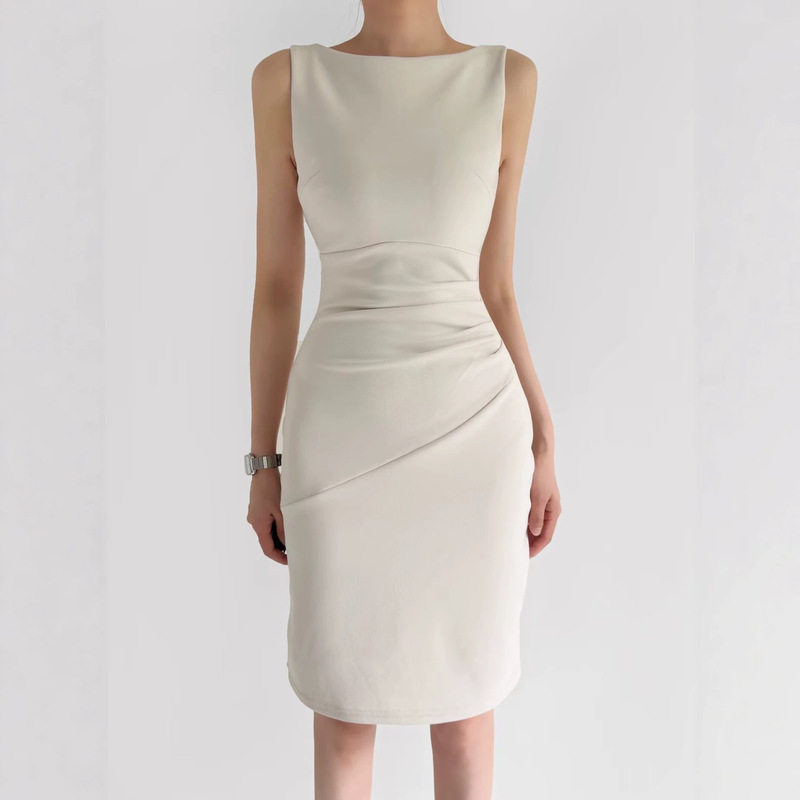 Elegant and gentle pleated waist-cinching bodycon mini dress, new summer slim-fit sleeveless tank dress for women Elegant and gentle pleated waist-cinching bodycon mini dress, new summer slim-fit sleeveless tank dress for women