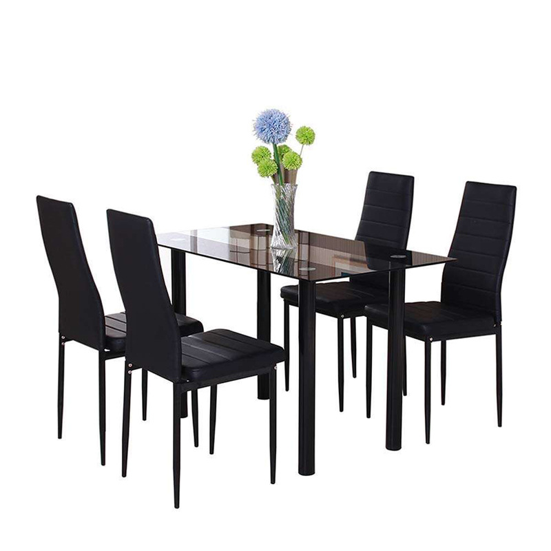 Exportación de comercio exterior de vidrio templado italiano mesa de comedor de lujo ligera casa pequeña mesa de comedor rectangular combinación de mesa y silla