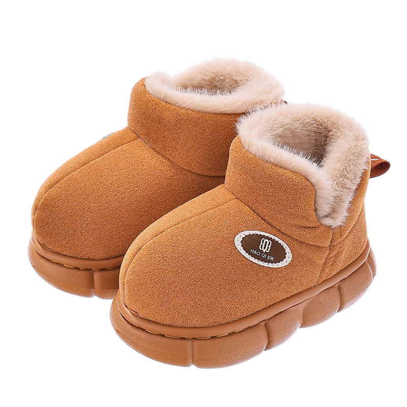 Botas de nieve para niños de invierno para niños y niñas, calentamiento y terciopelo grueso antideslizante, sensación de pisar excrementos, bolsas para niños, zapatos de algodón de talón