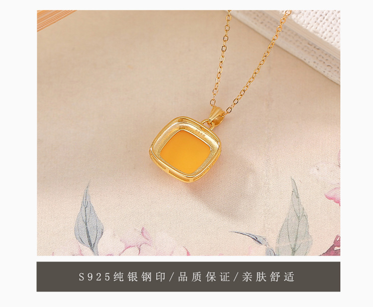 Mặt dây chuyền bạc S925 mạ vàng hình vuông đơn giản phong cách hình học — Mẫu ngọc bích trong (mặt dây chuyền đơn) chi tiết 7