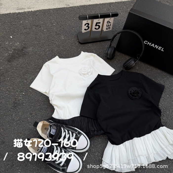 奶萌女童体恤120-160码2026夏款女孩韩版洋气花边T恤  名8919