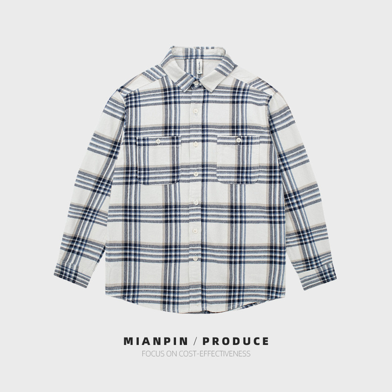 Japanese-Style Pure Cotton Houndstooth Plaid Long-Sleeve Shirt Casual Shirt Men's Top Trendy M06 Japanese Retro