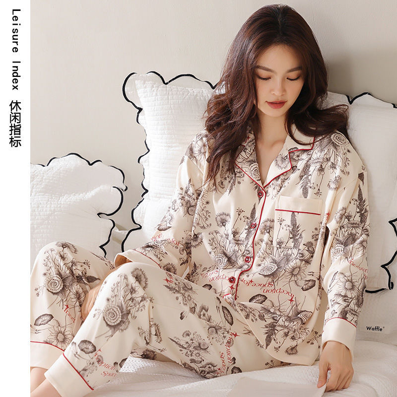 Primavera y otoño pijamas de algodón de las mujeres traje de manga larga de las nuevas mujeres
