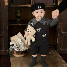 早春婴幼儿针织套装春秋季可爱宝宝洋气polo领毛衣休闲裤子两件套