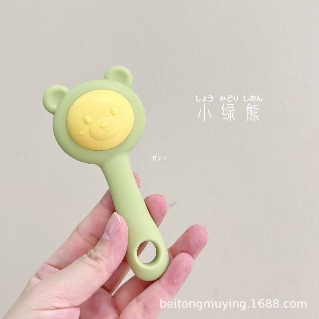 Tecla para bebés palillos de dientes para bebés juguetes de campana de mano conejo oso mordida de silicona puede ser hervida para calmar la pequeña edad