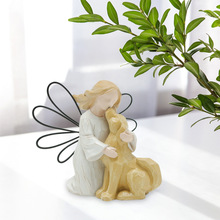跨境新品创意天使女孩和狗桌面玄关家居饰品树脂手工雕像摆件现货