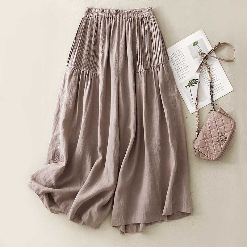 2024 Pure Ramie Elegant Loose Wide-leg Pants Japanese All-match Spring and Summer Linen Straight Cropped Culottes 2024 Pure Ramie Elegant Loose Wide-leg Pants Japanese All-match Spring and Summer Linen Straight Cropped Culottes