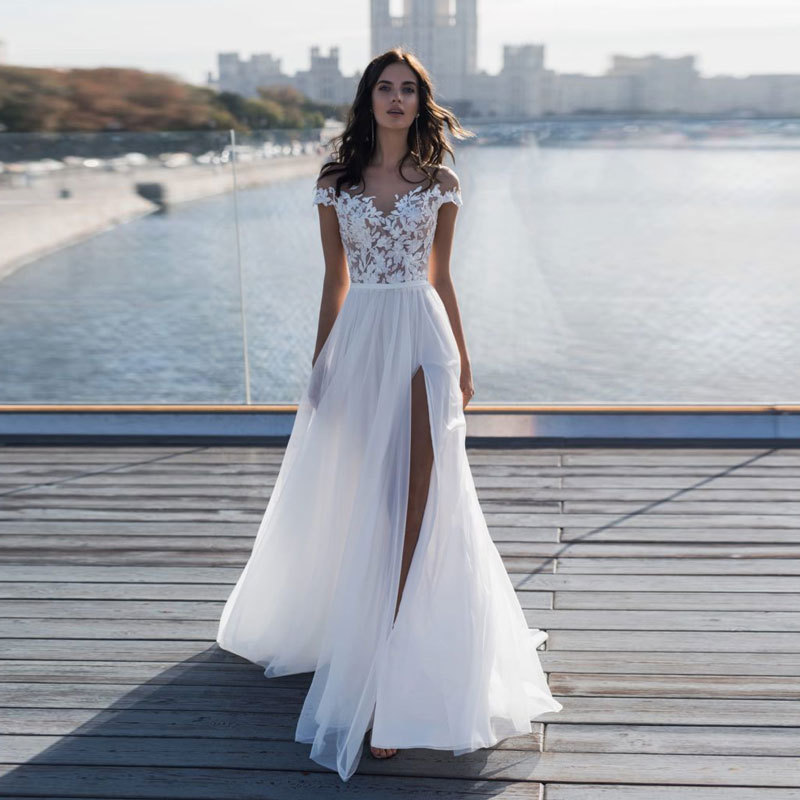 El comercio exterior de Europa y América Amazon AliExpress deseo nuevo encaje sin mangas vestido de novia sexy split largo trailing vestido de novia