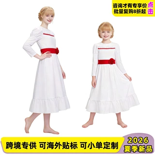 跨境万圣节童装招魂4安娜贝尔cos服白色连衣裙恐怖娃娃角色扮演