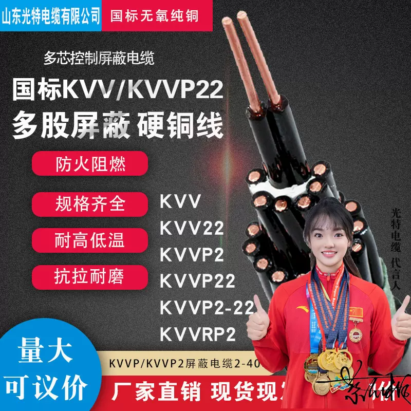 定制 KVV KVVP22 1 1.5 2.5 4平方8 24 37多芯控制电缆屏蔽信号线
