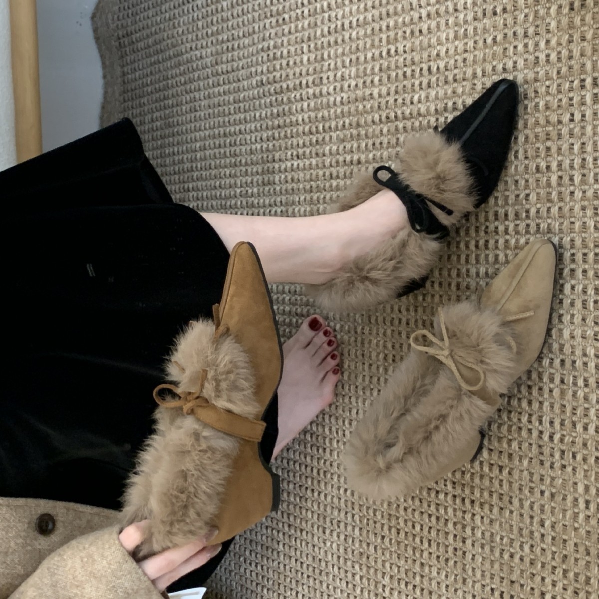 2025新款复古毛绒内增高一字扣带玛丽珍鞋秋冬爆款加厚保暖软底单