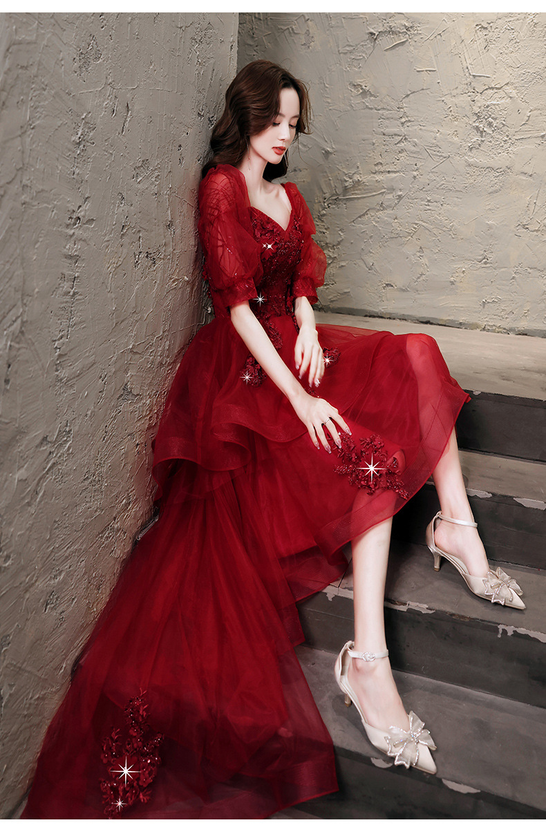 Elegant Red Wedding Engagement Gown Short Front Long Back Dress_voghion.com