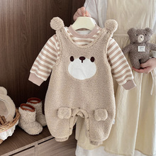 婴儿衣服秋装条纹上衣背带裤两件套外出服新生春秋男宝宝休闲套装