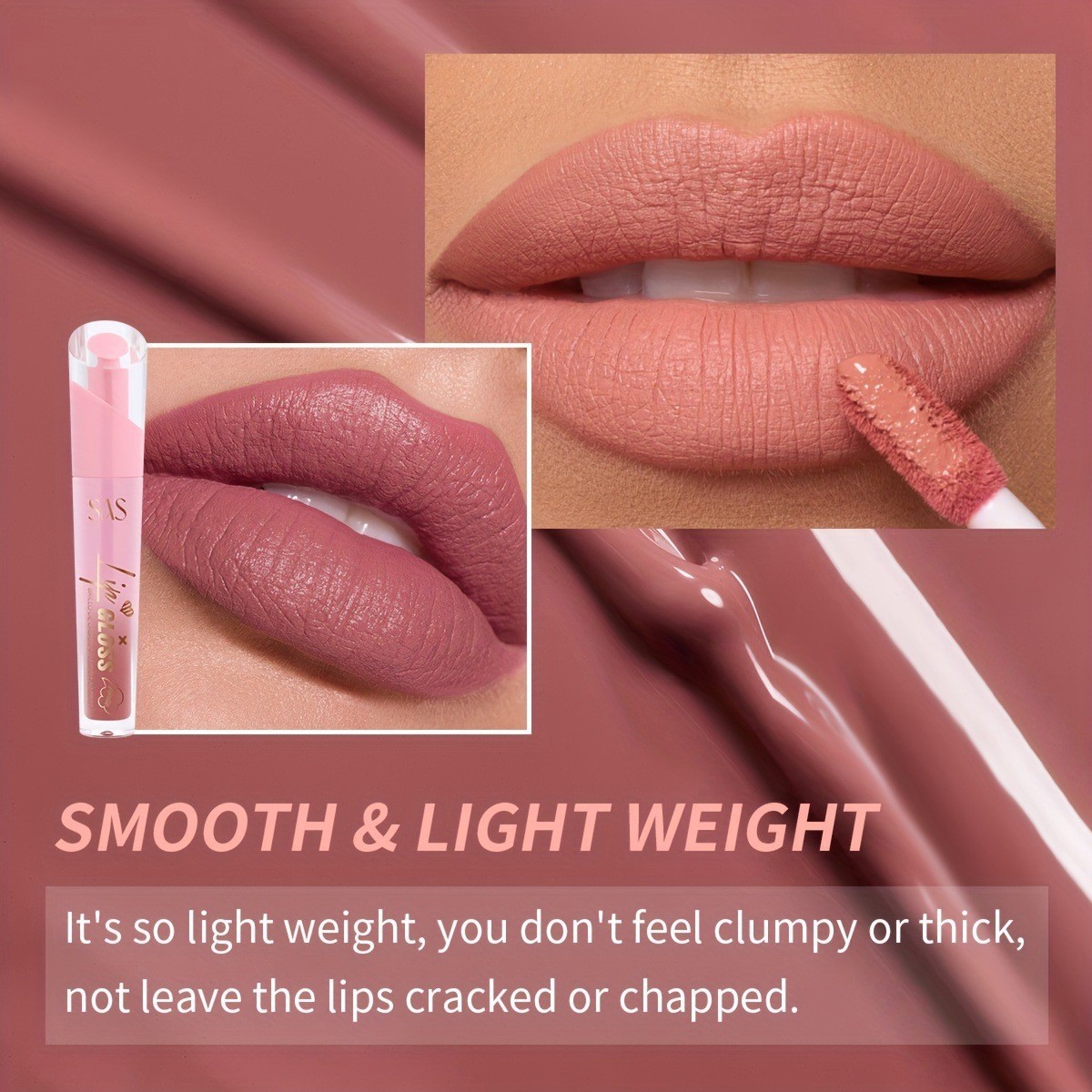 USHAS Esmalte de labios de punto transfronterizo europeo y americano, esmalte de labios de textura mate de terciopelo impermeable natural y duradero SAC024A B