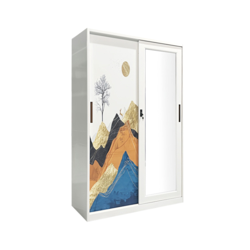 Transfronteriza venta caliente impresa armario de acero armario de almacenamiento de ropa puerta deslizante armario de almacenamiento dormitorio de niños vestuario image 6