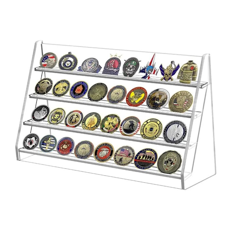 亚克力简约透明阶梯式展示架军事挑战币硬币收藏陈列架子厂家直销