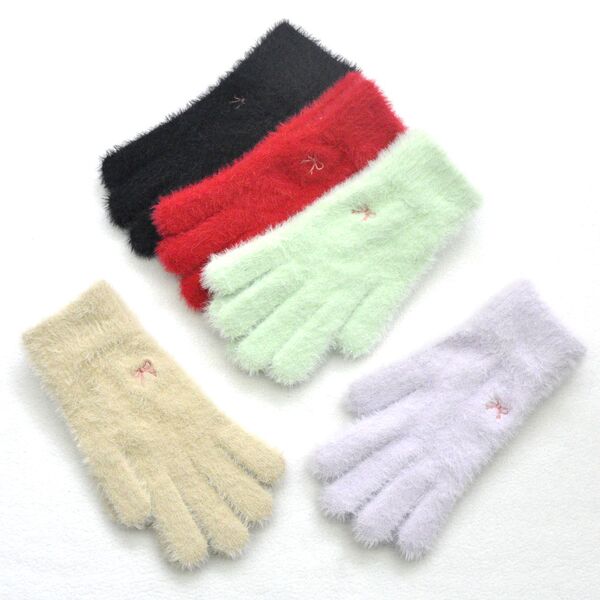 Demi-season warm knitted gloves with bow