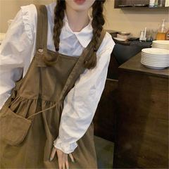 学院风背带连衣裙女学生小个子春秋新款韩版宽松中长款吊带裙套装