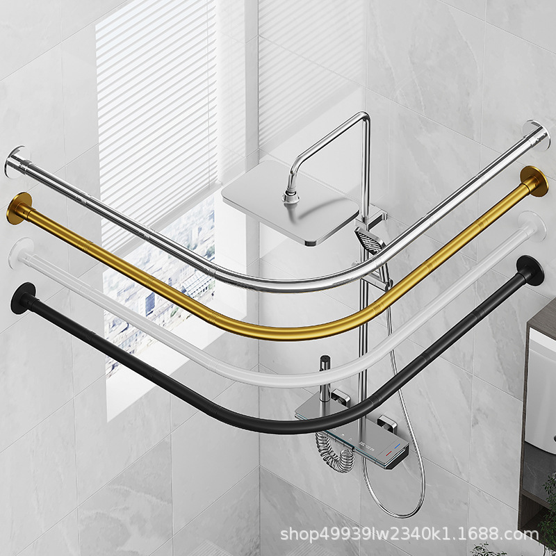 Stainless Steel Spiral Stitching Bathroom Curved Shower Curtain Rod Punch-free Bathroom Fitting Room Fan-shaped Partition Curtain Strut