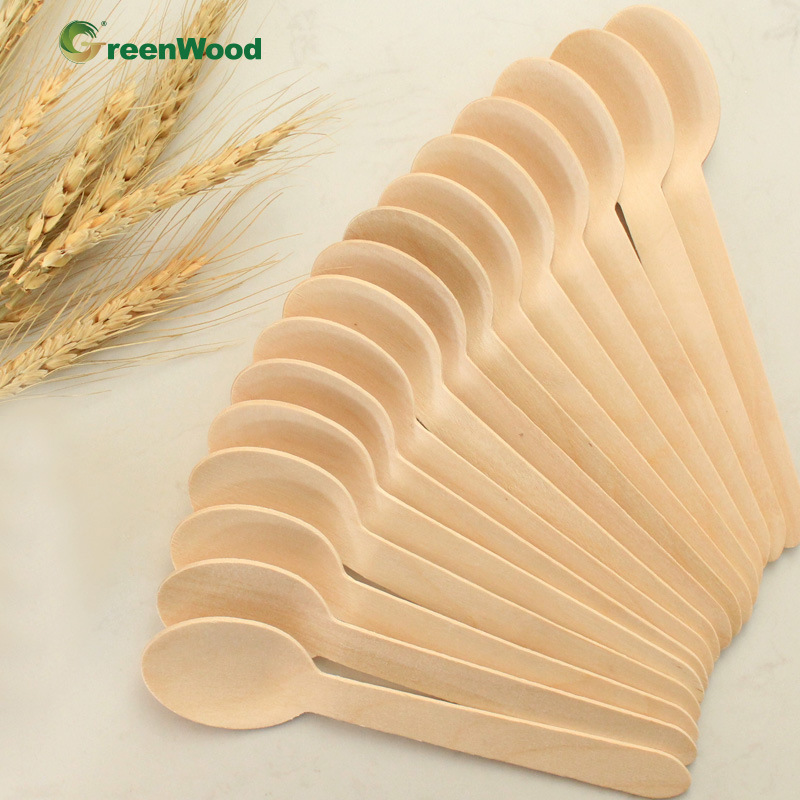 160mm cuchara de madera desechable 16cm cuchara de madera degradable 100 piezas en una bolsa 5000 piezas en una caja