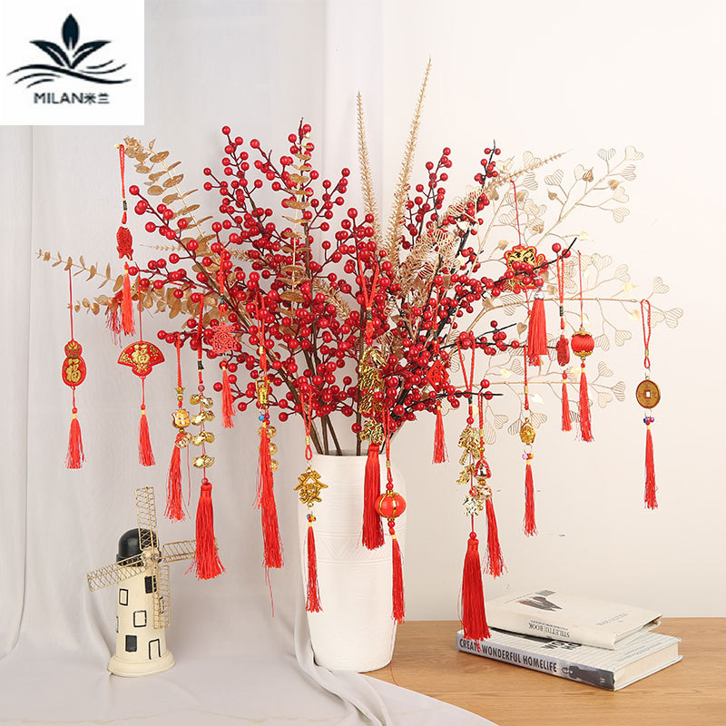 Milán Año nuevo colgante festivo Víspera de Año Nuevo flor bendición cubo bonsai Decoración Accesorios pequeño nudo chino borla accesorios linterna image 3