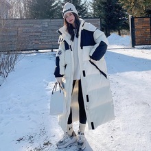 黑白撞色棉服女工装bf长款过膝韩国新款拼色宽松东大门棉衣外套潮