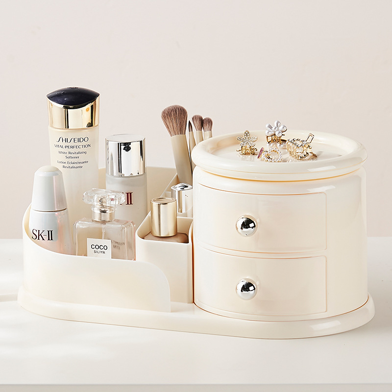 Organizador de cosméticos de escritorio de alta calidad con estante y cajón para cuidado de la piel y maquillaje