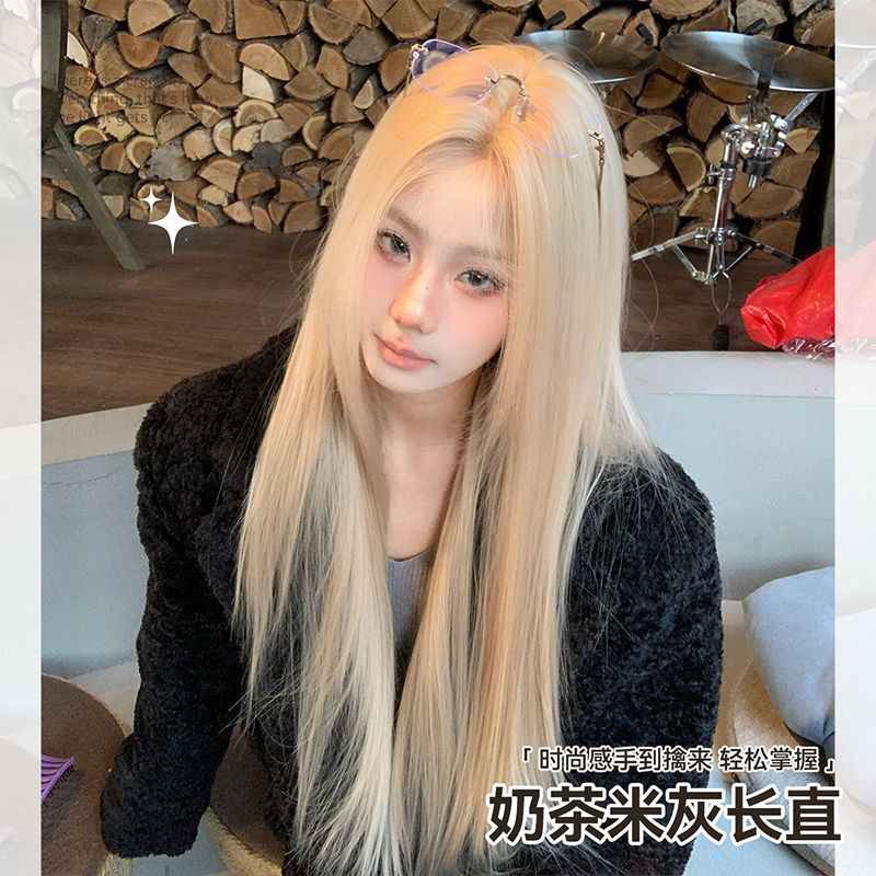 Wig for Women, Korean Style, Middle Parted Hook Lace, Realistic and Fashionable Face-Shaping Full Wig