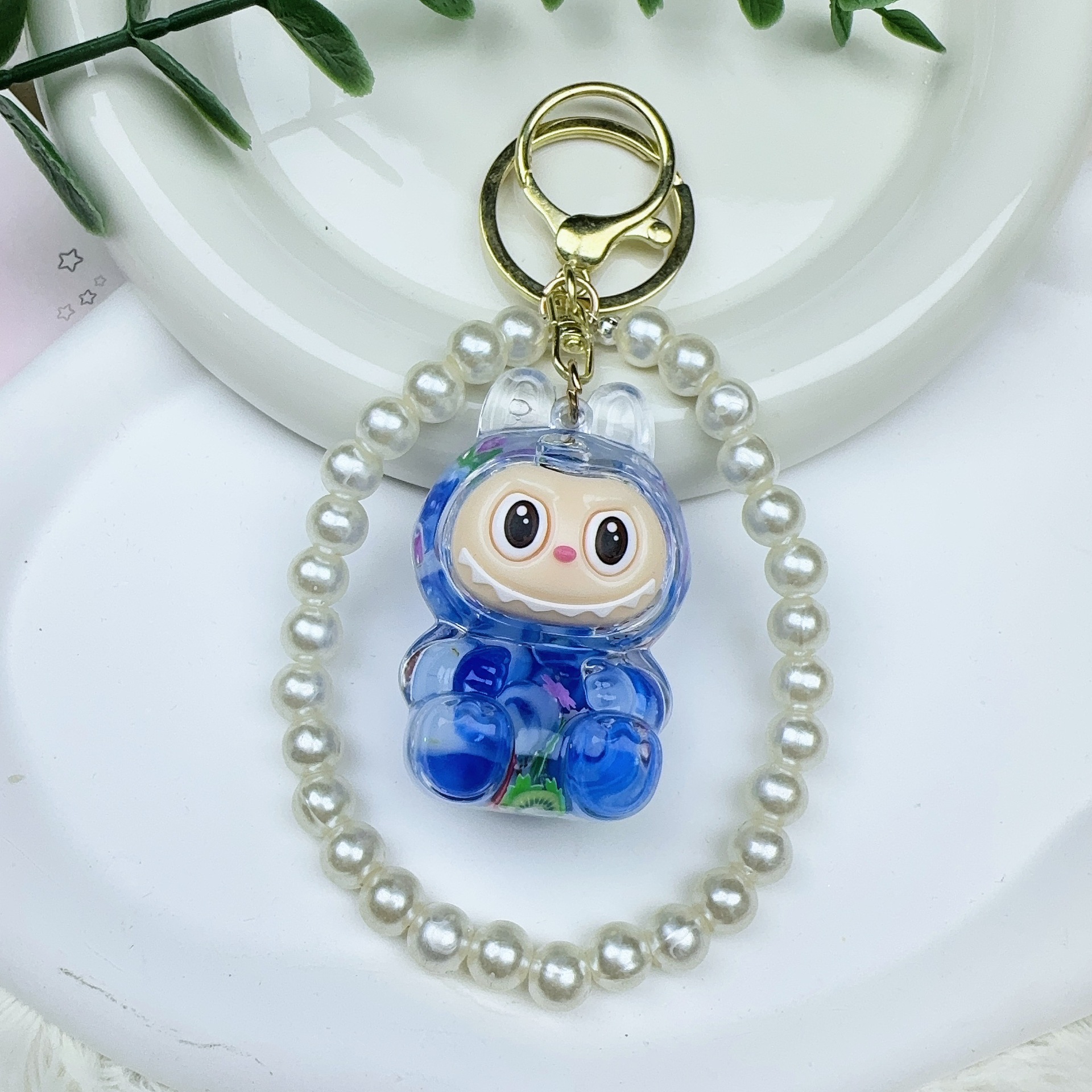 カラービーズ点滅発光ラブブクリエイティブキーホルダーオイル人形スクールバッグ流砂小さなペンダントギフト装飾品