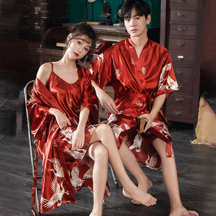 Nightgown Spring and Summer Ice Silk Nightgown Middle Sleeve plus size Bathrobe Simulation Silk Wedding Bridal Morning Gown Factory Wholesale in stock