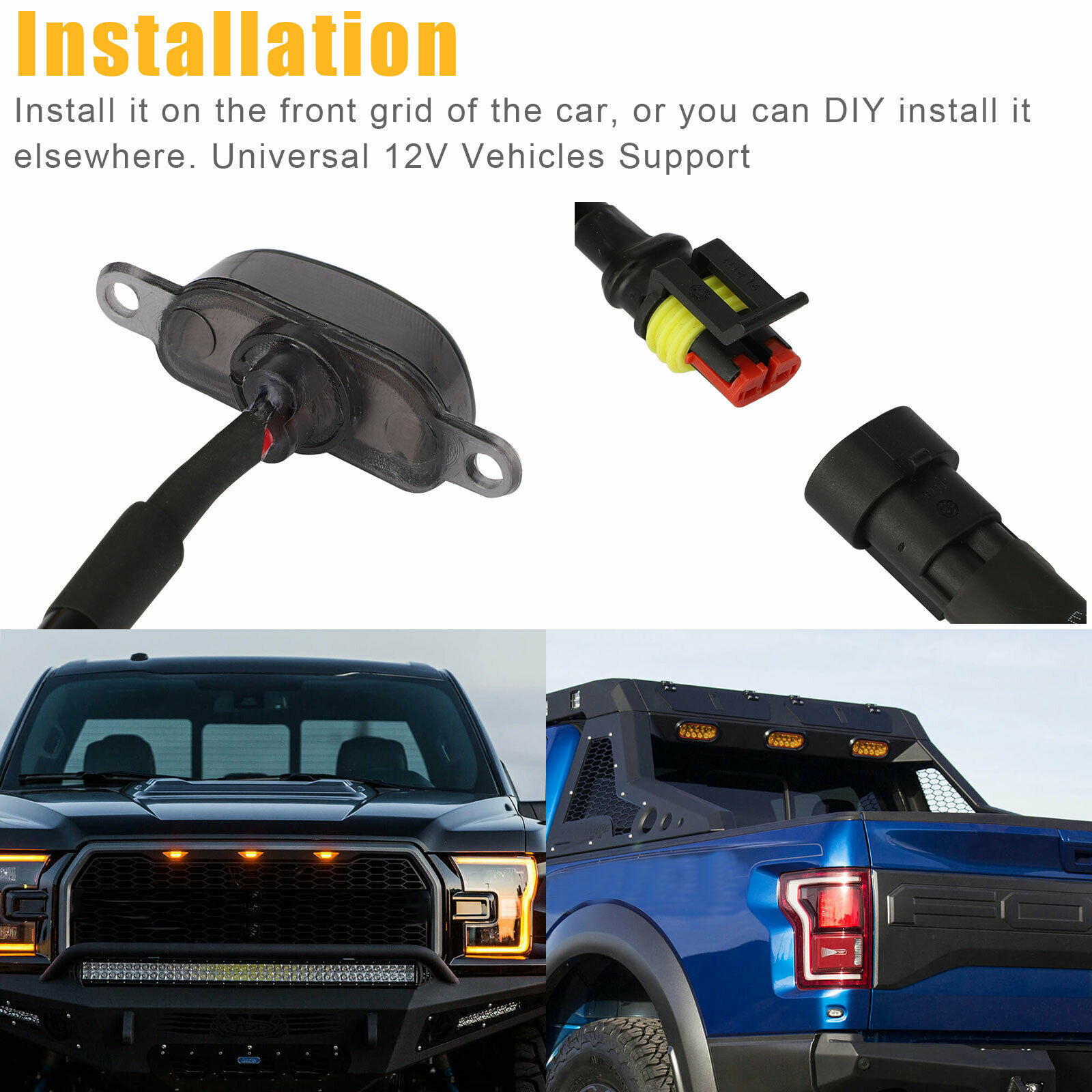 Auto SUV F150 Raptor Luz de red LED Luz amarilla pequeña Luz de advertencia de niebla Luz de ceja de rueda Frente