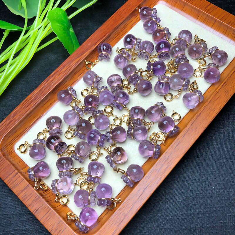 Natural Amethyst Money Bag Pendant Small Drop Bracelet Necklace DIY String Handmade Braided Rope Amethyst Accessories