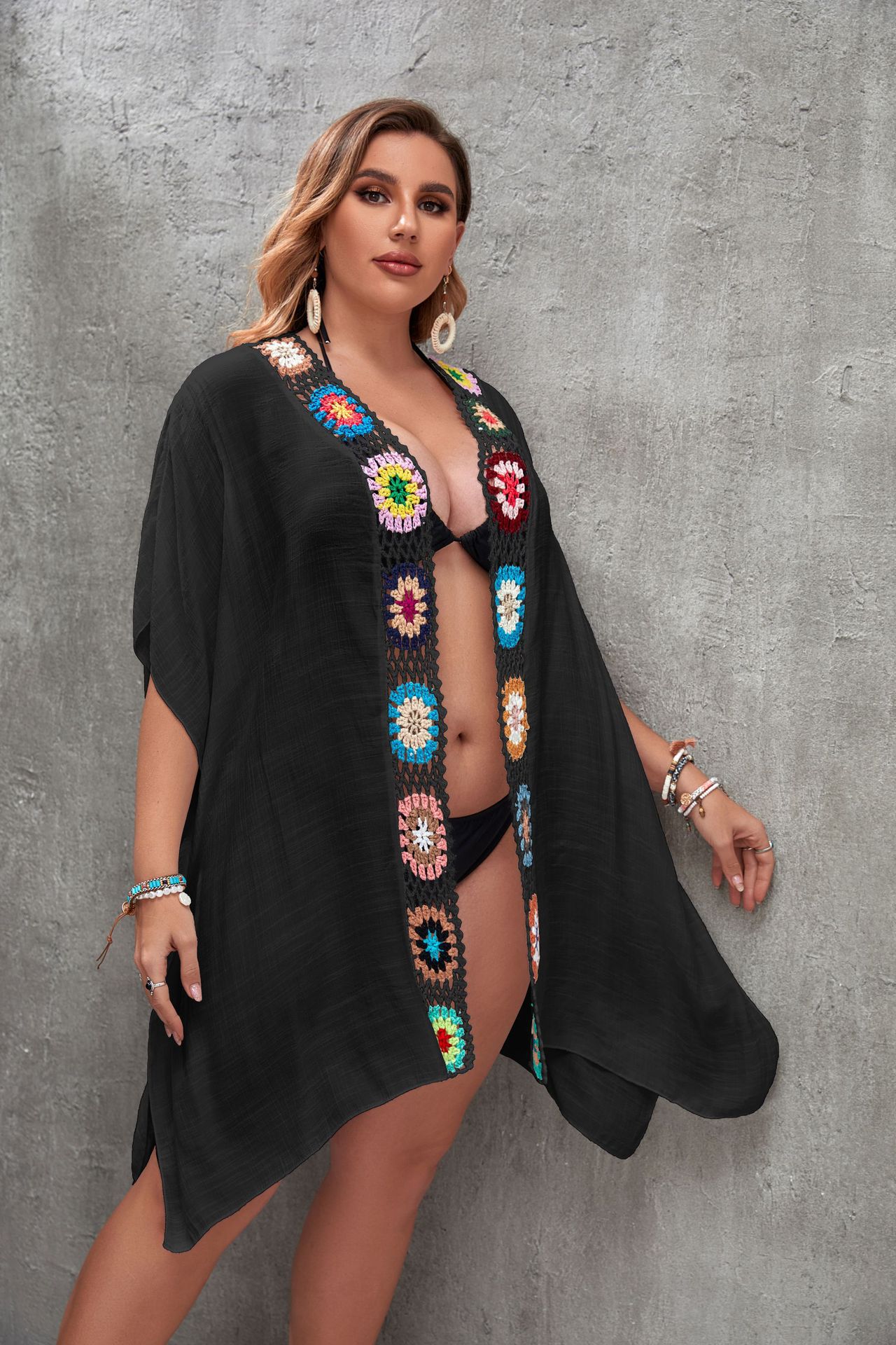 158g Weight Sunscreen Shirt Outerwear Type Half Sleeve Sleeve Length Polyester Fabric Type Long Top Length V Neck Neckline Solid Color Pattern Summer Season Women's Gender Beach Style Women's Solid Color Beach Cover Ups 3