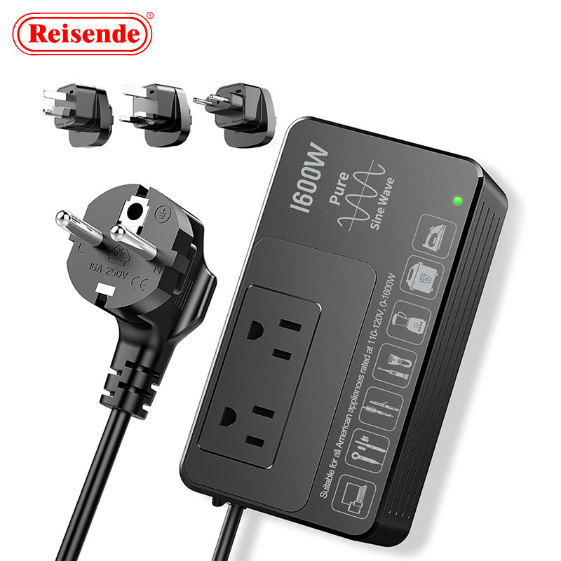 1600W Pure Sine Wave Travel Voltage Converter Socket 220V to 110V British, European, Australian and American Step-Down Converter