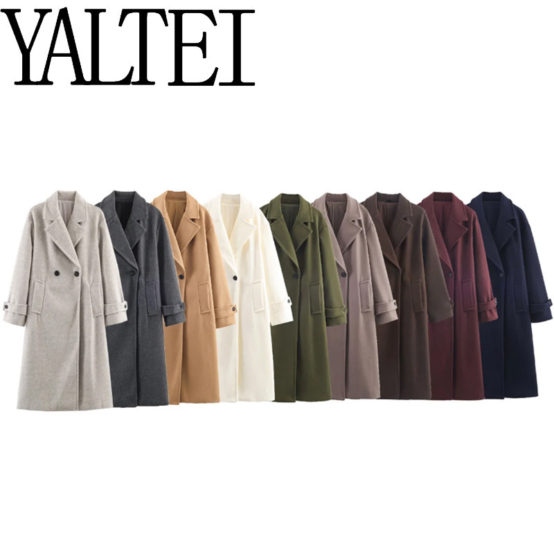 Yaltei Cross-Border Aliexpress Ins European and American Foreign Trade Women's Clothing French Style Fashion Woolen Wide-Cut Long Coat Yaltei Cross-Border Aliexpress Ins European and American Foreign Trade Women's Clothing French Style Fashion Woolen Wide-Cut Long Coat