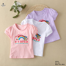 女童短袖T恤2022夏童裝韓版兒童棉薄款卡通套頭小童新款圓領上衣