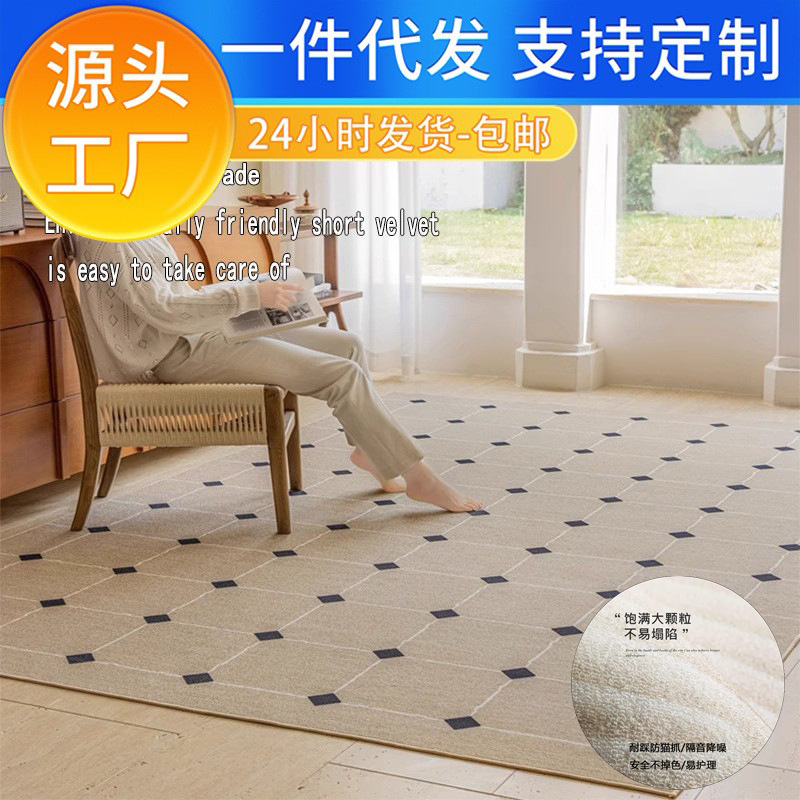 法式地毯客厅北欧极简轻奢家用卧室高级侘寂风现代简约棋盘格地垫