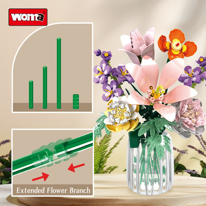 国境を越えた新製品 Woma ビルディングブロックフラワーアレンジメント永遠の花束レゴ小粒子教育組み立ておもちゃギフトと互換性あり|undefined