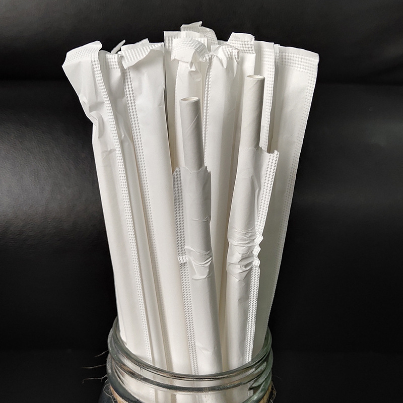 Desechables biodegradables bolsa de papel Kraft sola bolsa de papel de boca plana de paja de papel puntiagudo jugo de leche té bebida paja