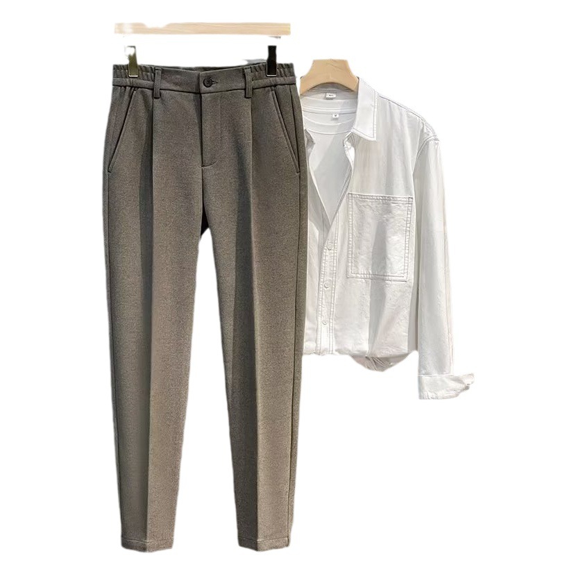 Primavera y otoño drapeado recortado pantalones de traje skinny hombres de negocios casual recto SLIM-Fit anti-arrugas no planchar traje pantalones de moda