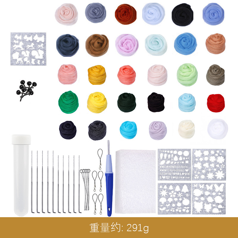 30가지 색상 5g 울 + 도구(62개 세트)