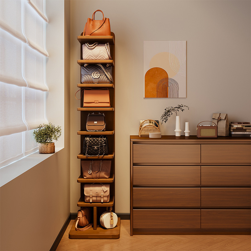 Estante de almacenamiento de bolsas de madera sólida para almacenar artefactos de almacenamiento vertical doméstico para exhibición de bolsas en sala de estar estante de libros invisible multicapa