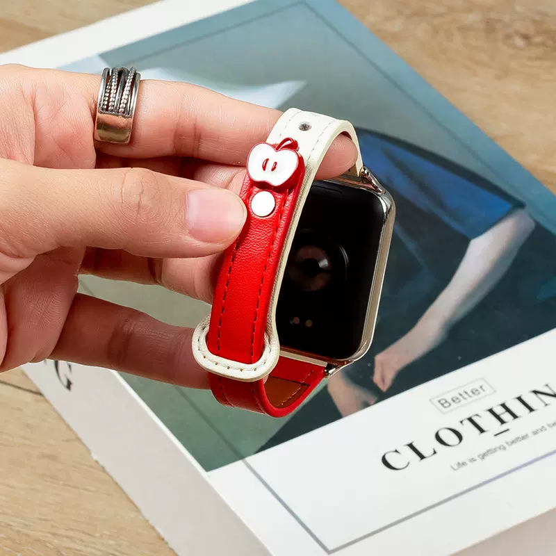 适用小米手环10/9/8超纤可爱青苹果腕带手表Applewatch通用女款