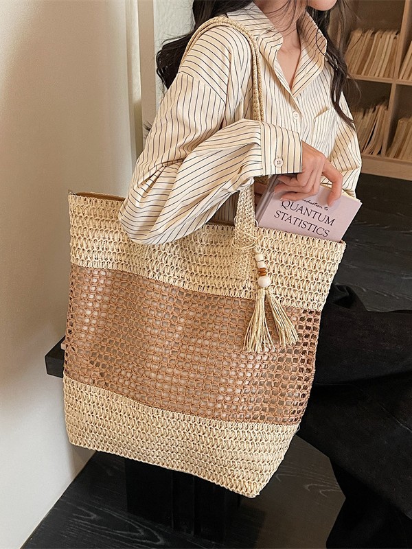 Bolsa de paja de gran capacidad para mujeres 2026 primavera nueva moda trenzada bolsa de brazo bolsa de viaje ocio bolsa tote bolsa de playa image 3
