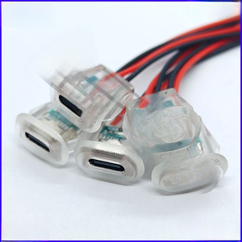 Typec2P Glue-Injection Direct-Pressure Female Socket Transparent Green Lamp Table Lamp Oval Charging Port Usbc Port Connector Socket